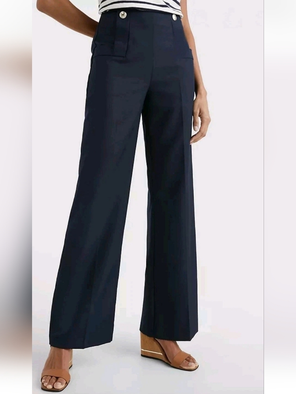 NEW Tommy Hilfiger Straight Leg Low Rise Nautical Pants Navy Flat Front Relaxed